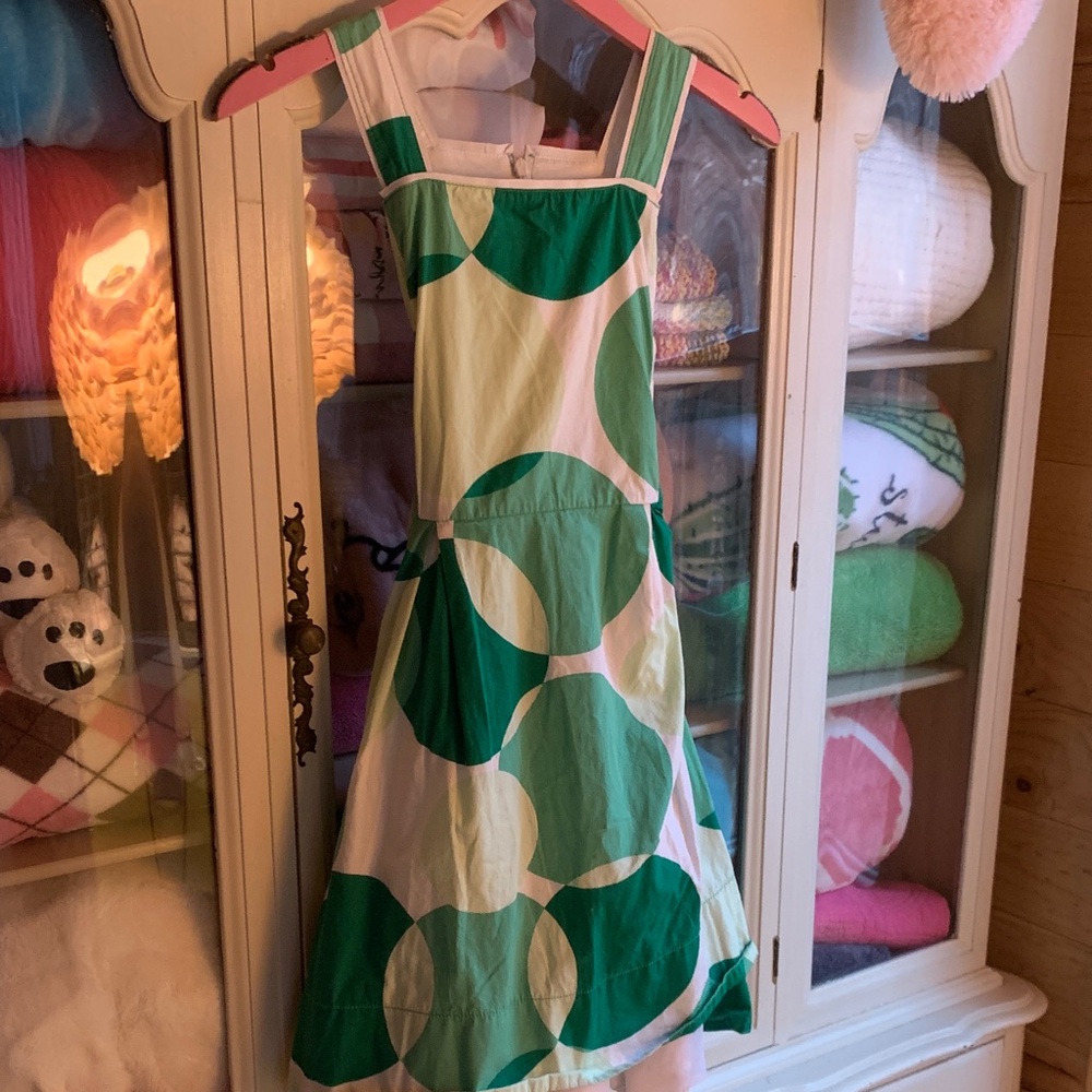 GIRLS 12 The Children's Place Green and White Polka Dot Dress Double Lined